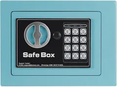 Beemyi 金庫 小型 家庭用 電子テンキー式 日本製 6L小型 safe 簡易 壁付け対応 ホテル金庫 防犯金庫 子供用・学生用 店舗用 緊急キー2本 日本語説明書付 アンカーボルトx2本 1(Blue,  6L)