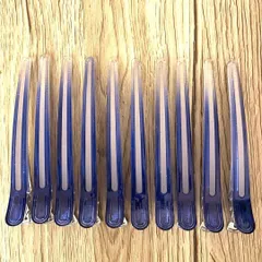 10本セット ヘアクリップ ダッカール 美容師 理容師 ブルー 青 12.1cm シリコンラバー 滑り止め 髪留め 強力 業務用 サロン 備品 道具 セルフカット 散髪 ブロッキング ヘアセット 10個 跡がつかない 美容学生 固定 髪 丈夫 ヘアピン
