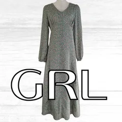 USED GRL ロングワンピース フラワー柄 グリーン Mサイズ 長袖 古着 裏地有 小花柄 軽め レディース グレイル