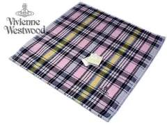 ★[40]Vivienne Westwoodタオルハンカチ メンズ レディス ヴィヴィアンウエストウッド チェック柄 オーブ 綿100％ 28cm