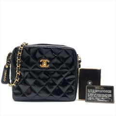 良品 CHANEL シャネル マトラッセ パテント ココマーク チェーン ショルダー バッグ ブラック レディース ブランド 鞄 k5592