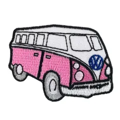 ワッペン アイロン ワーゲンバス ヒッピー レトロ アート ピンク 車 CAR デザイン ワッペン デザイン アップリケ わっぺん パッチ 膝あて アイロンで簡単貼り付け