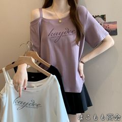 【美品・未使用新品】半袖ですレディース半袖ストラップレスレタープリントTシャツイレギュラートップスレディース