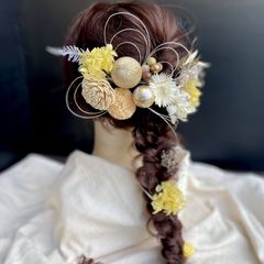 25-005【イエロー✕ホワイト】成人式卒業式ヘアアクセサリー 髪飾りヘアパーツ