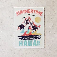 ブリキ看板　アンティークエンボスプレートSUMMER HAWAIIアメリカン雑貨