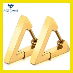 【送料無料！】ピアス レディース メンズ 三角 チタン リング フープ キャッチレス シンプル 両耳セット ゴールド [PM002]