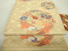 平和屋着物●アンティーク　大正ロマン　九寸名古屋帯　唐織　龍の丸　霊芝雲　金銀糸　正絹　逸品　DAAV6301ps