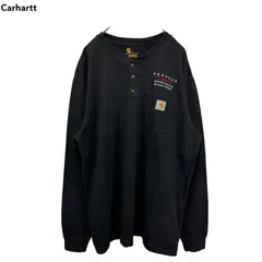 Carhartt Logo Embroidery Henry Neck Long Sleeve T-shirt Tee メキシコ製 カーハート ヘンリーネック ロングスリーブTシャツ ロンT 長袖 ポケットTシャツ ポケT 刺繍ロゴ 企業 company 古着