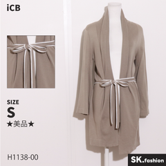 ★美品★ iCB アイシービー トップス　カーディガン　長袖　膝上丈　ウエストマーク　ボタンレス　袖長さ調節可能 　ベージュ　 【H1138-00】 送料無料　古着　レディース