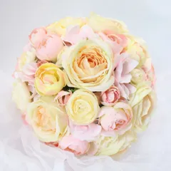 ✾ラウンドブーケ✾パステルカラー✾ライトピンク&ライトオレンジ✾結婚式✾ブートニアセット✾