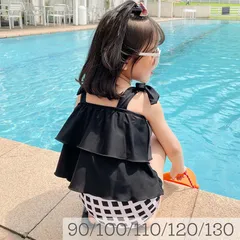 ブラック×チェック柄　スイムウェア　水着　ビキニ　韓国子供服