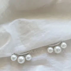 大きめ３連パールピアス　シルバー