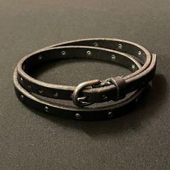 専用ポーチ付き RUGBY RALPH LAUREN スタッズ付き2連～3連レザーブレスレット ブラック Fサイズ
