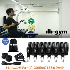 db-gym トレーニングチューブ ブラック 負荷合計 300lbs(135kg) 50lbs(22.7kg)×6本セット 筋トレチューブ ドアアンカー・ストラップ 他付属