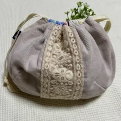インド刺繍リボン巾着ポーチ　Sサイズ　コーデュロイ