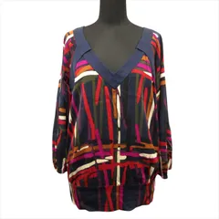 ダイアンフォンファステンバーグ DIANE von FURSTENBERG シルク プルオーバー シャツ カットソー Tシャツ 総柄 Vネック 七分丈 マルチカラー 2 レディース♪11のサムネイル