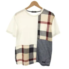 ブラックレーベルクレストブリッジ BLACK LABEL CRESTBRIDGE Tシャツ カットソー クルーネック 半袖 チェック柄切替 麻 リネン混 M 白 ホワイト ベージュ 51P50-340-02 /YT ■JS