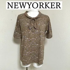 NEWYORKER　ニューヨーカー　レディース　　プリントプルオーバーブラウス　半袖　ブラウン　M