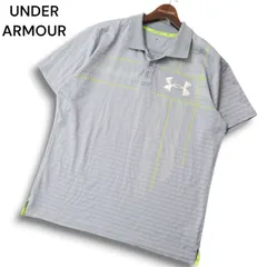 UNDER ARMOUR アンダーアーマー 春夏 ロゴ刺繍★ ストレッチ 半袖 ボーダー ポロシャツ Sz.L～XL位　メンズ グレー ゴルフ