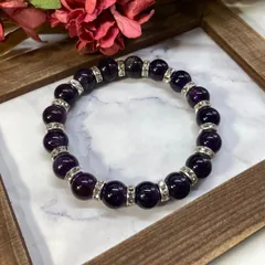 アメジスト パワーストーン ブレスレット 天然石 10mm （シルバー）メンズ・レディース　男性・女性　数珠ブレス　開運  [o]
