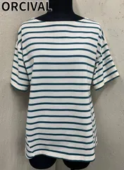 【未使用】 F51 ORCIVAL/オーシバル 半袖カットソー 白/緑 ボーダー柄 日本製 ボートネック トップス レディース 匿名配送