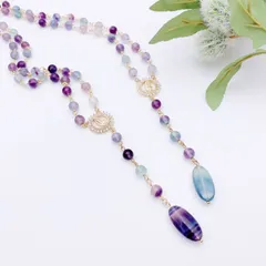 【美麗＆高品質】AAAフローライトのロザリオ風ネックレス／高グレード石使用／18kgpチャーム