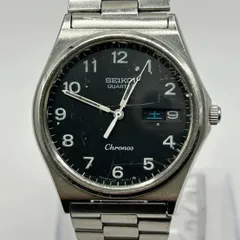 ◎【✨腕時計✨】SEIKO　セイコー　8123‐6120  クォーツ式　Chronos クロノス　文字盤　ラウンド　丸形　デイト　日付　曜日　機能付き　カレンダー　カラー　黒　ブラック　ステンレス　金属　ブレスレット　メンズ　男性　バネ式　日本　メーカー