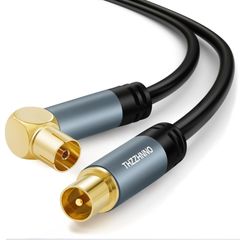 ストレート( ｵｽ.ﾒｽ)Thzzhnnoテレビアンテナ延長 ケーブル 5M、 L字メスプラグ（差込式）- ストレートオス プラグ（差込式）、同軸ケーブル HDTV、CATV、DVB-T2/C/S、ケーブルモデム、ラジオ、衛星受信機用