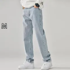 [M]秋冬 コーデ メンズ  服 シンプル ファッション オシャレ 大人 かっこいい 大きいサイズ ストリート 紳士服 ライト ブルー ウォッシュ ジーンズ アメリカン ストリート レトロ 縦 ストレート ワイド レッグ カジュアル パンツ