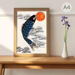 鯉の滝登り根本篤額縁付き油絵絵絵画