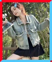 新品 フリンジデニムジャケット レディース ゆったり ジージャン 色落ち加工 【送料無料】