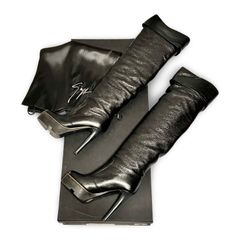 Giuseppe Zanotti ジュゼッペ ザノッティ レザー ラウンドトゥ ニーハイ ブーツ ロング丈 プラットフォーム ブラック size 36 レディース イタリア製