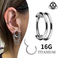 ワンタッチピアス 16G ダブル リングピアス クリッカー 金属アレルギー対応 チタンピアス つけっぱなし ダイス 軟骨ピアス セプタム トラガス ボディピアス