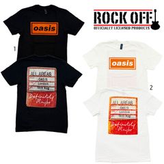 ロックオフ Tシャツ 半袖 オアシス パス 黒 白 ブラック ホワイト ROCK OFF Oasis Definitely Maybe AAA Pass 両面プリントTシャツ バックプリント