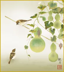 色紙  色紙掛けなし 色紙絵  和風 六瓢 森山観月 モダン 掛軸 床の間 和室 おしゃれ 壁掛け 絵