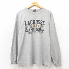 L/古着 長袖 ビンテージ Tシャツ メンズ 00s ラクロス クルーネック グレー 霜降り 25may21 中古