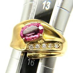 K18YG 750 ピンク石 トルマリン ダイヤモンド デザインリング 指輪 カラーストーン 4.6g