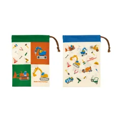 コップ袋 2枚セット はたらくクルマ （ 子供用 給食袋 きんちゃく袋 巾着 コップ 袋 日本製 給食 子供 お弁当グッズ ランチ巾着 幼稚園 保育園 入園 準備 入学 小物入れ キッズ ランチグッズ ）