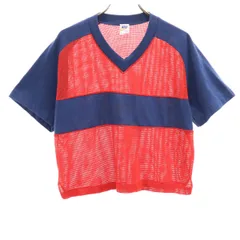 NIKE ナイキ 80s USA製 ヴィンテージ 半袖 メッシュ Vネック Tシャツ L レッド ショート丈 レディース 古着