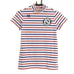 【美品】パーリーゲイツ 半袖ハイネックシャツ 白×レッド×ブルー ボーダー トリコロール レディース 0(S) ゴルフウェア PEARLY GATES