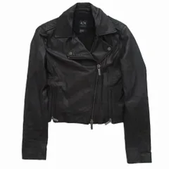 ARMANI EXCHANGE シープスキン 羊革 ダブルライダースジャケット ショート丈 サイドジップ ブラック サイズS レディース 【中古】