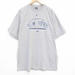 希少XXL マジェスティック NYヤンキース 刺繍ロゴ 半袖ユニフォーム グレー マジェスティック NY ヤンキース】 Tシャツ グレー M 刺繍ロゴ 半袖