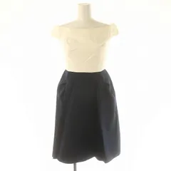 チェスティ Chesty プリーツワンピース 膝丈 オフショルダー 0 オフホワイト 紺 ネイビー /DO ■OS