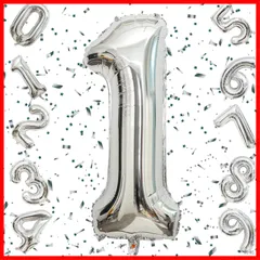 【特別セール】Exgox 数字バルーン シルバー アルミ風船 誕生日 40インチ ナンバー1 ハッピーバースデー 飾り付け 男の子 女の子 ギフト 記念日 お祝い パーティー 結婚式 披露宴