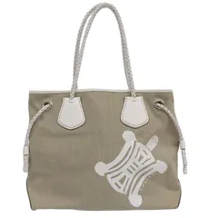 セリーヌ CELINE トートバッグ キャンバス/レザー ベージュ/ホワイト 中古 新入荷 OB2412