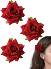Copeflap 薔薇 ヘアピン バラ ヘアクリップ ローズ ヘアアクセサリー 髪留め 3個セット 赤(レッド)