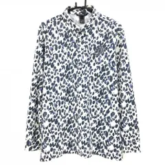 【超美品】ゾーイ 長袖ポロシャツ 白×ネイビー 総柄胸元ロゴ ボタンダウン メンズ 3(L) ゴルフウェア ZOY