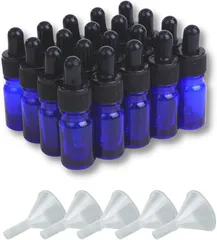 Chocople 遮光瓶 スポイト付き ドロッパーボトル 精油 アロマオイル 詰め替え 保存用 ガラス製 漏斗付き 20本セット(15ml)