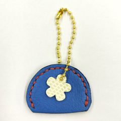 本革 キーケース キーカバー	青	ストラップ ハンドメイド/工房エールヨコハマ