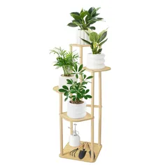 Size:5段 GIBLEA フラワースタンド 室内 花台 観葉植物 台 木製 盆栽棚 プランタースタンド おしゃれ 階段状 ベランダ 玄関 ガーデン (5段)